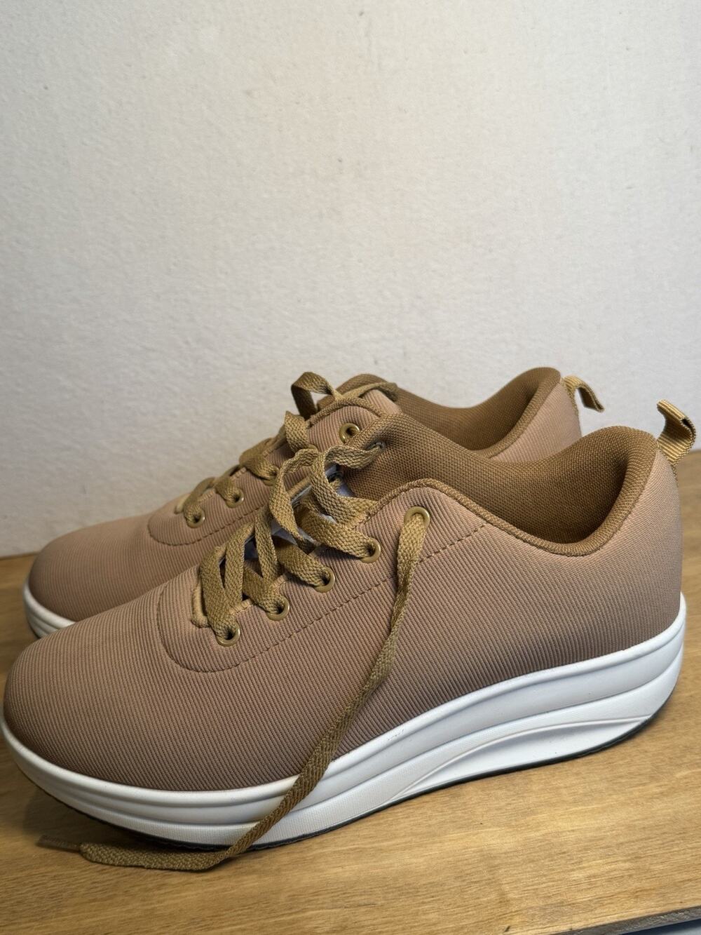 RUIDENG Womens Walking Sneakers Beige Comfort Shoes Lace Up US Size 9 New